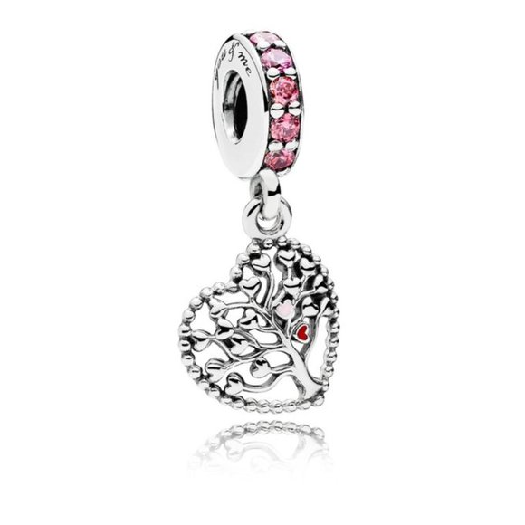 Family Tree Heart Dangle Bracelet Charm - S925 Sterling Silver Fits Pandora - Picture 1 of 6